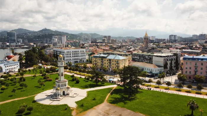 Aerial drone view of batumi georgia old and modern buildings
