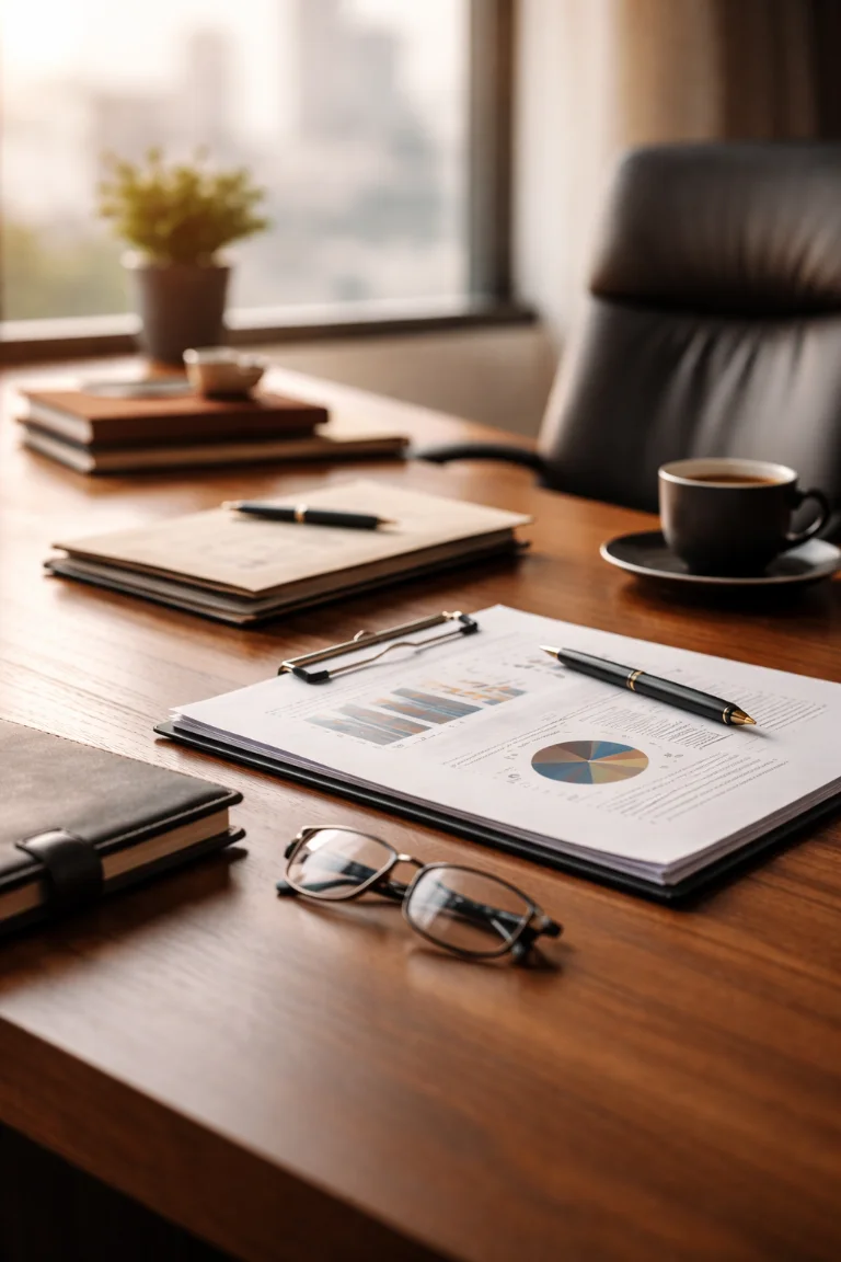 Executive desk by sunset light